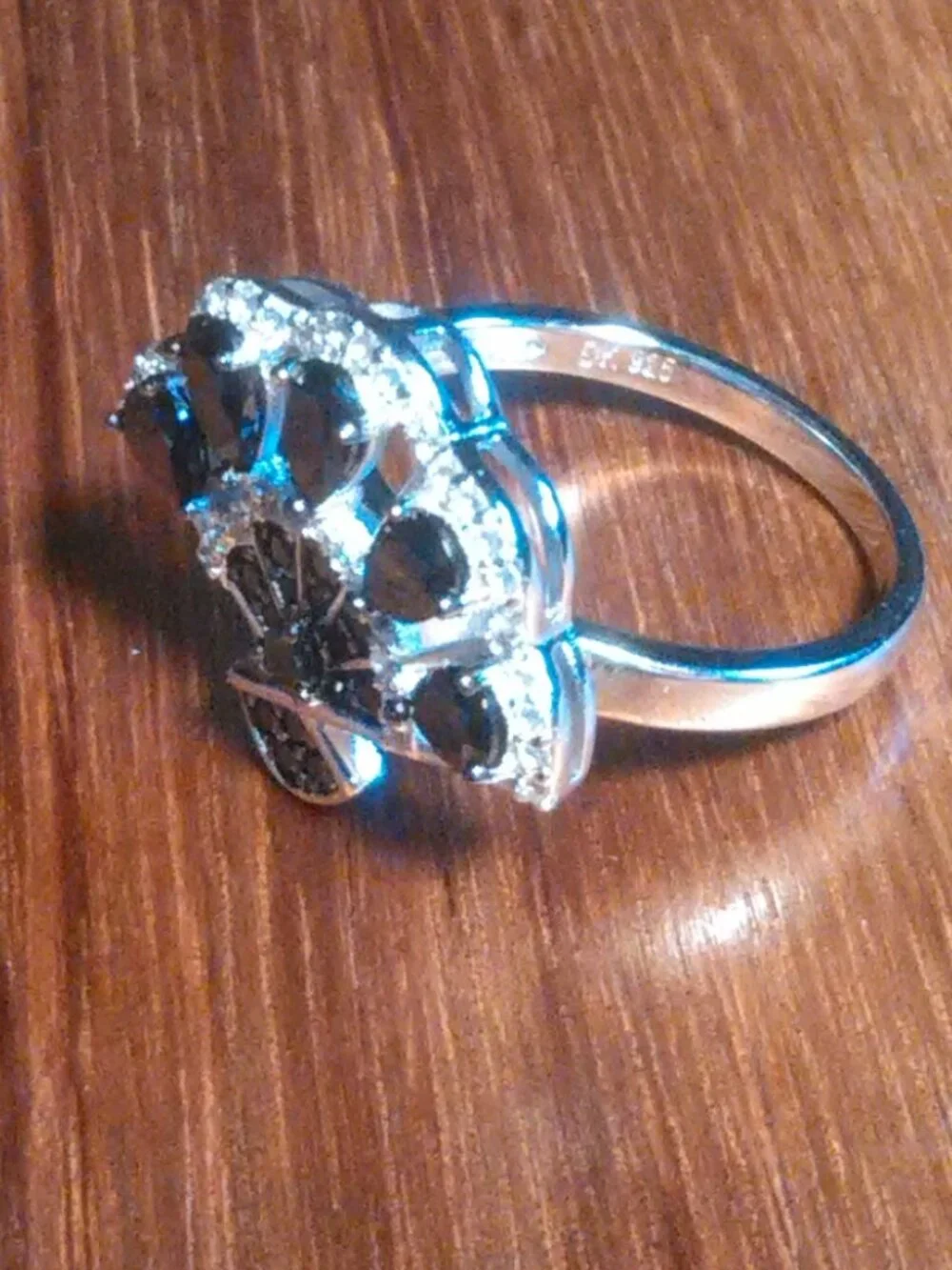 Black Spinel Rhodium over Sterling Silver Fan Ring (Size 7)